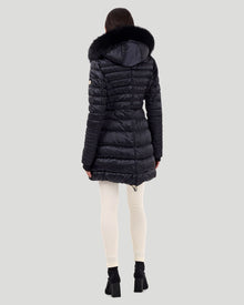 Horizontal Après-Ski Jacket With Detachable Toscana Shearling Lamb Hood Trim | Women | Black x Black