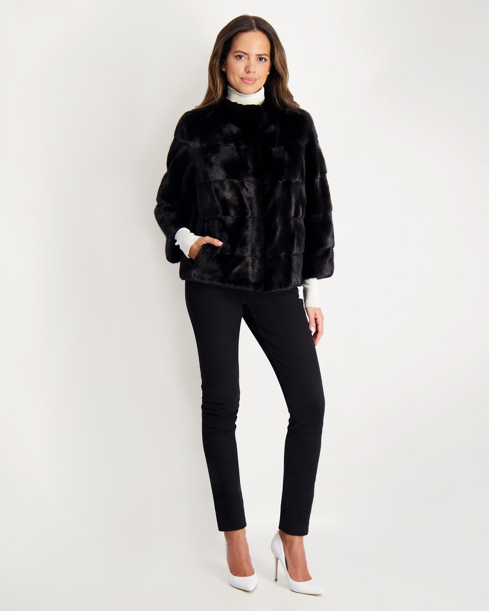 Horizontal Mink Jacket, Stand Collar | Women | Blackglama