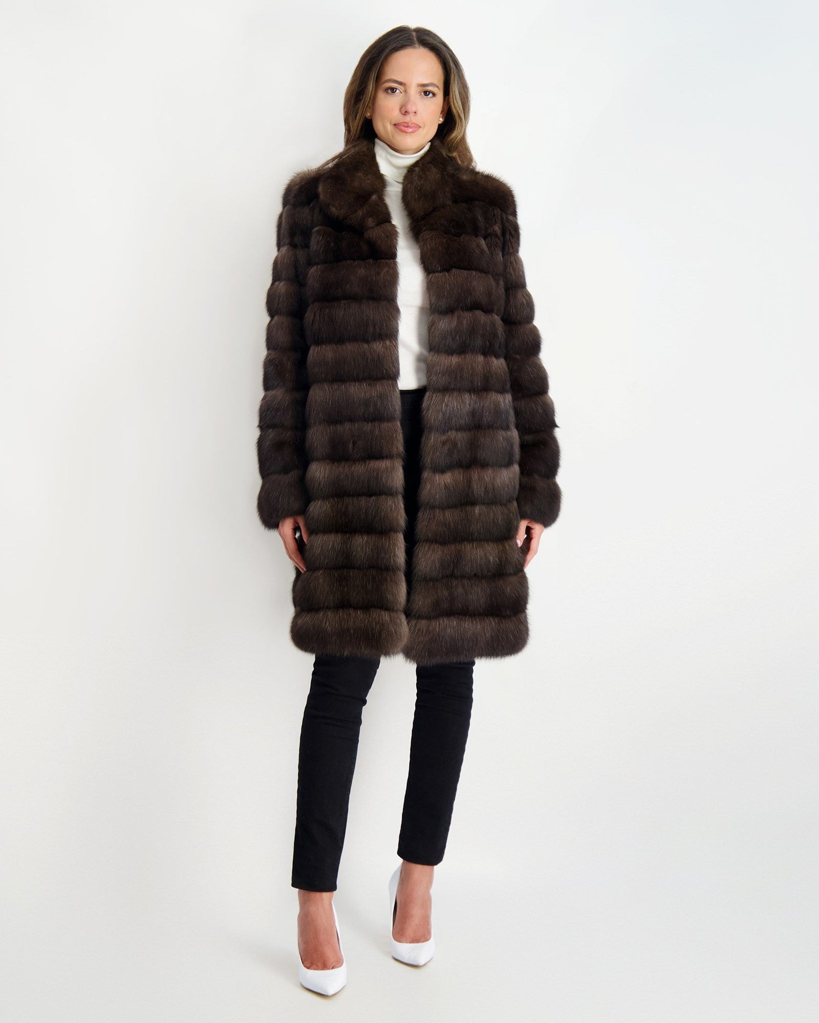 Horizontal Russian Sable Short Coat | Women | Natural