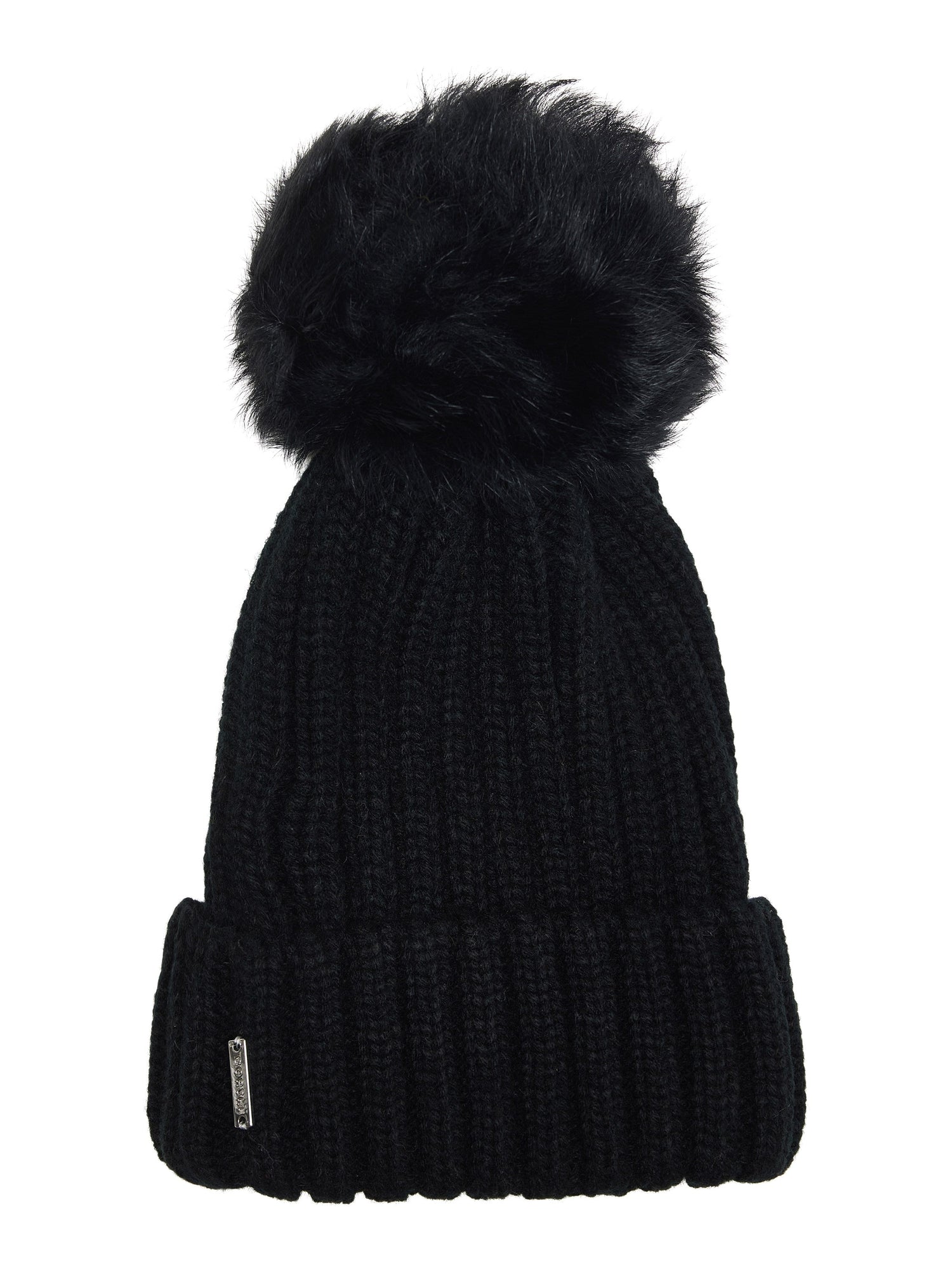 Knit Hat With Toscana Shearling Lamb Pompom | Women | Black x Black (V3)