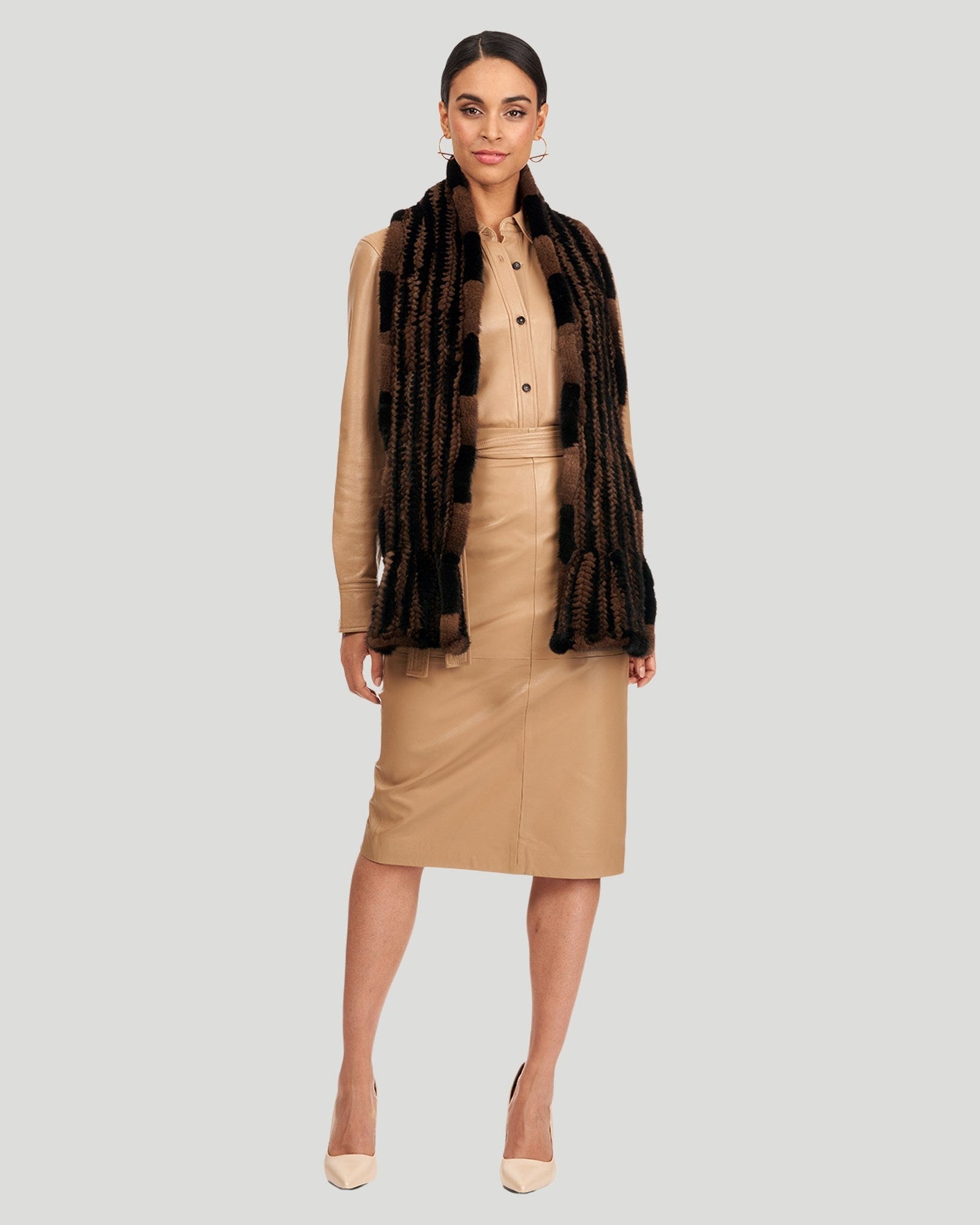 Knit Mink Stole | Women | Black x Brown