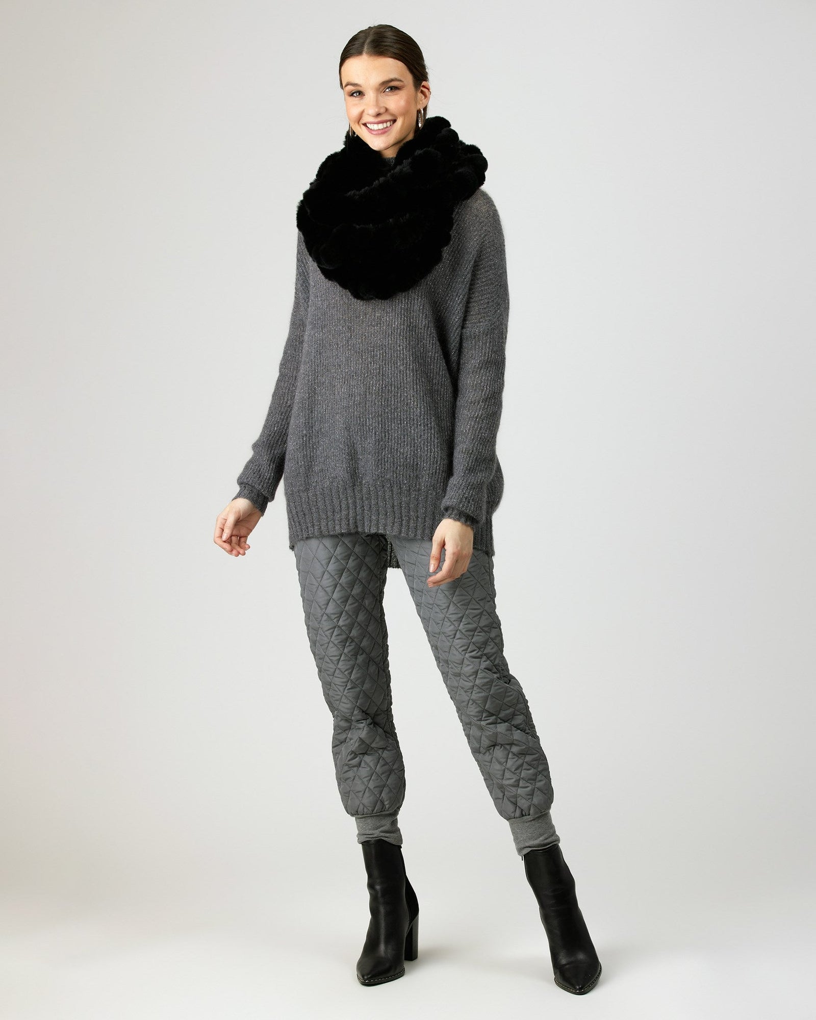 Knit Rex Rabbit Infinity Scarf | Women | Black (V1)