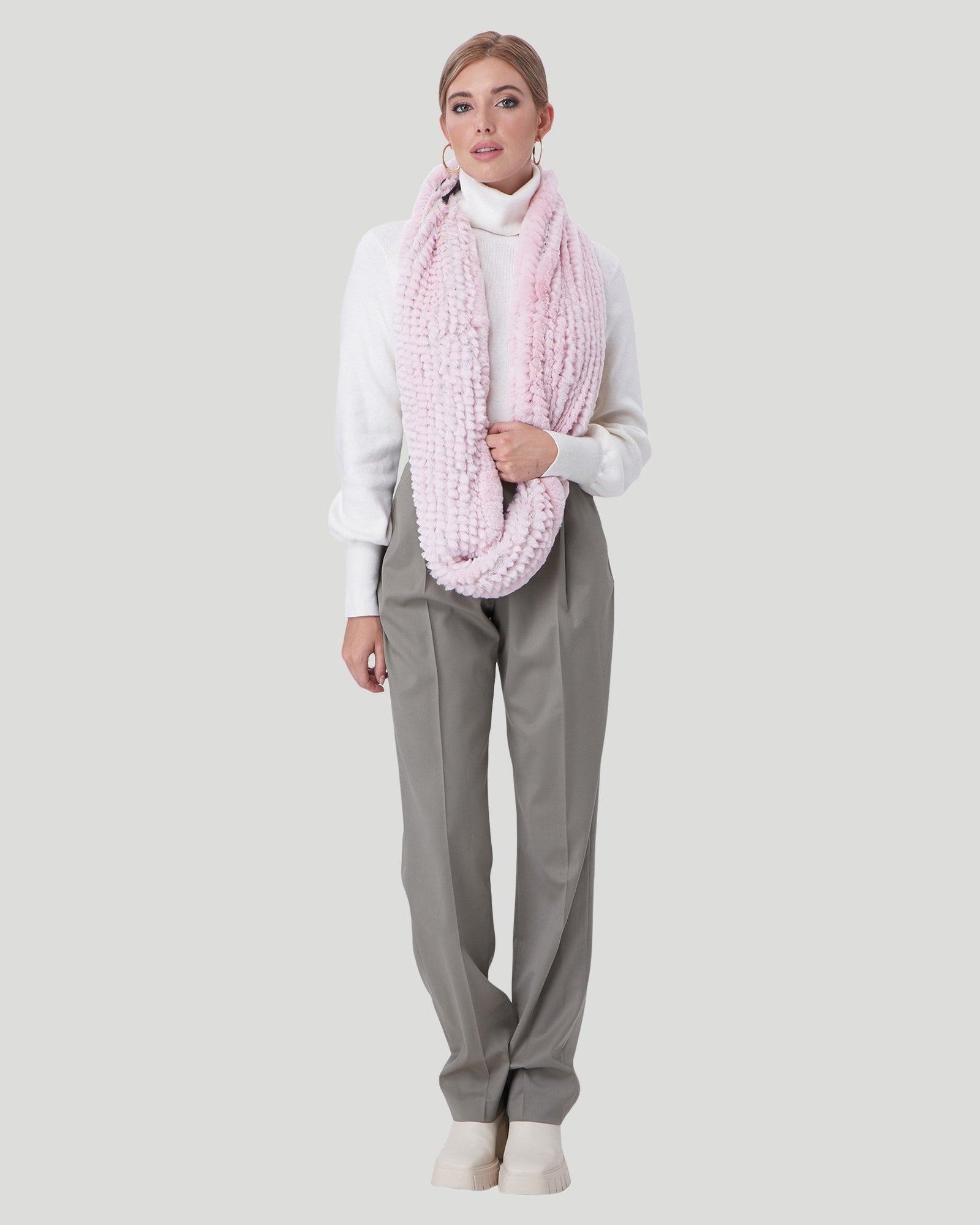 Knit Rex Rabbit Infinity Scarf | Women | Light Pink