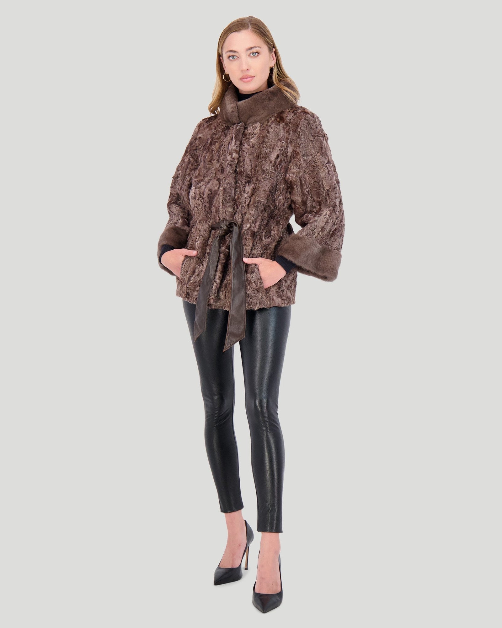 Lamb Jacket With Mink Stand Collar | Women | Quincy