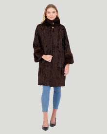 Lamb Sections Short Coat With Mink Stand Collar | Women | Brown