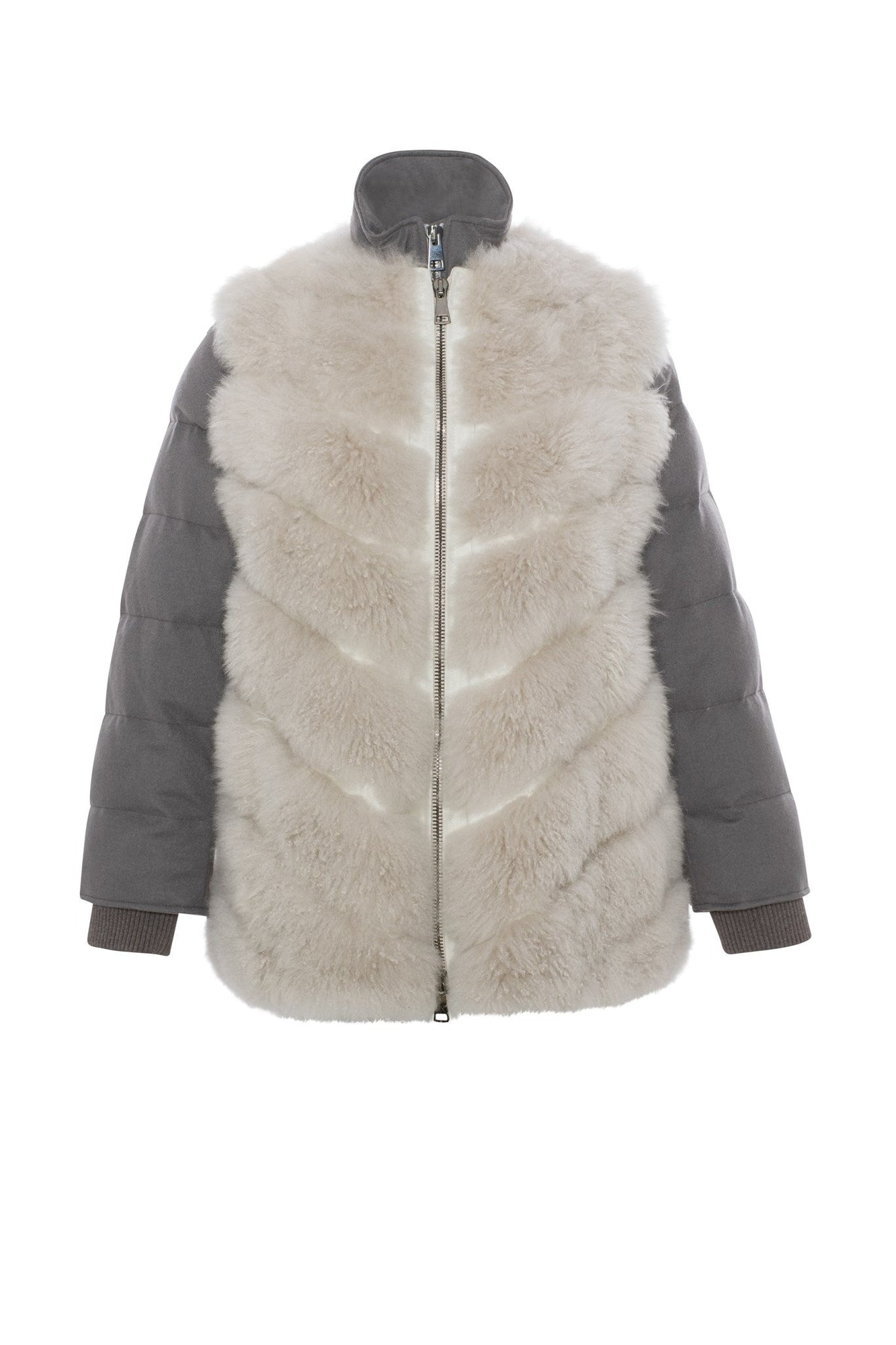 Loro Piana Cashmere Quilted Down Jacket With Detachable Select Cashmere Goat Vest (2 Pcs) | Women | Gray x Light Beige