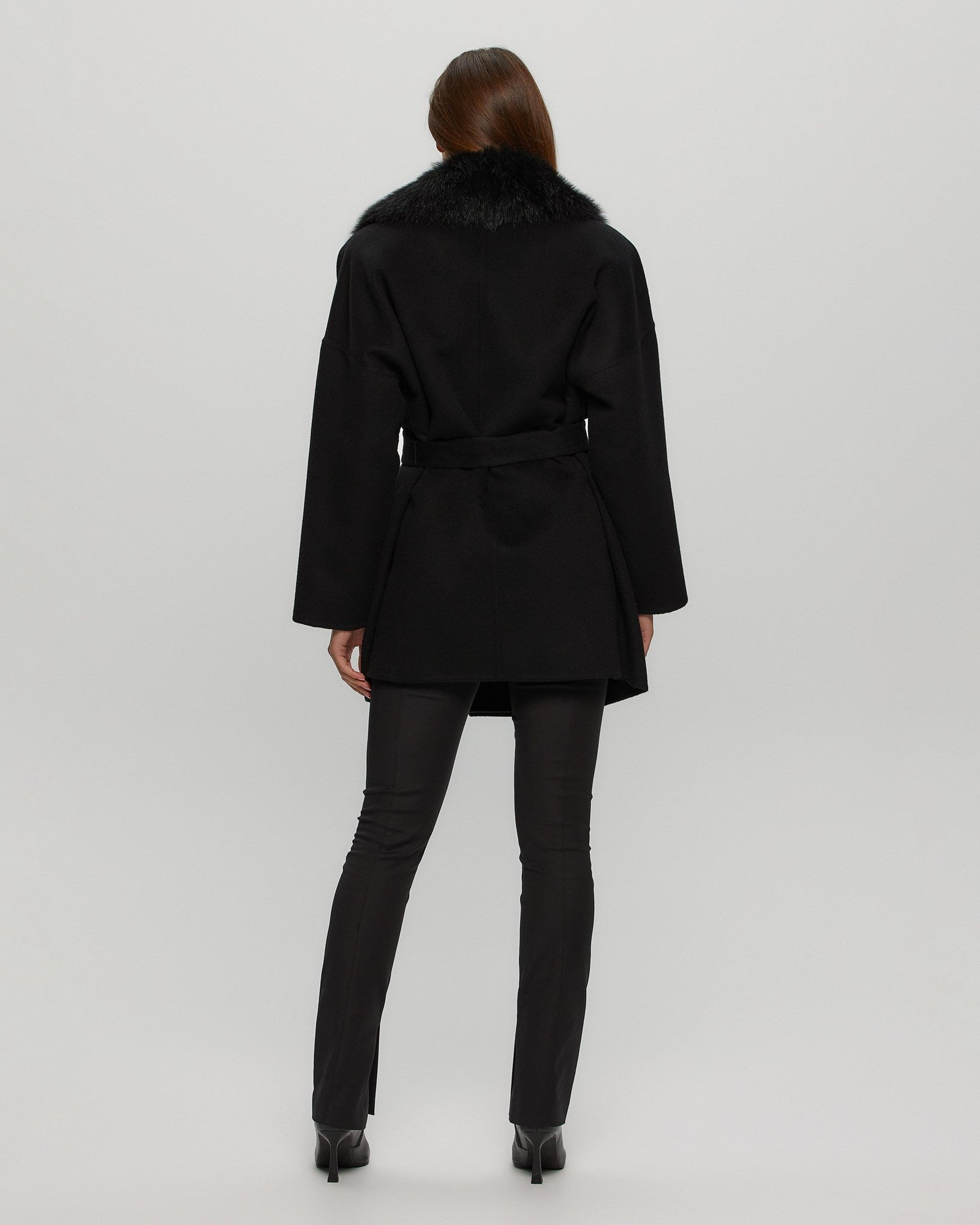 Loro Piana Cashmere & Wool Belted Jacket With Detachable Toscana Shearling Lamb Trim | Women | Black x Black