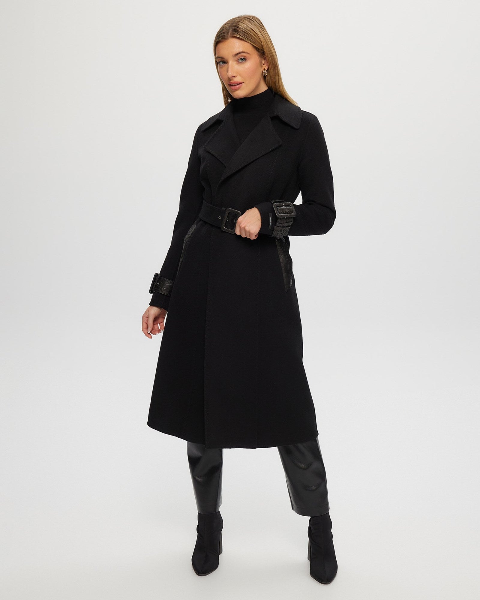 Loro Piana Cashmere & Wool Trench Coat With Leather Trim | Women | Black x Black