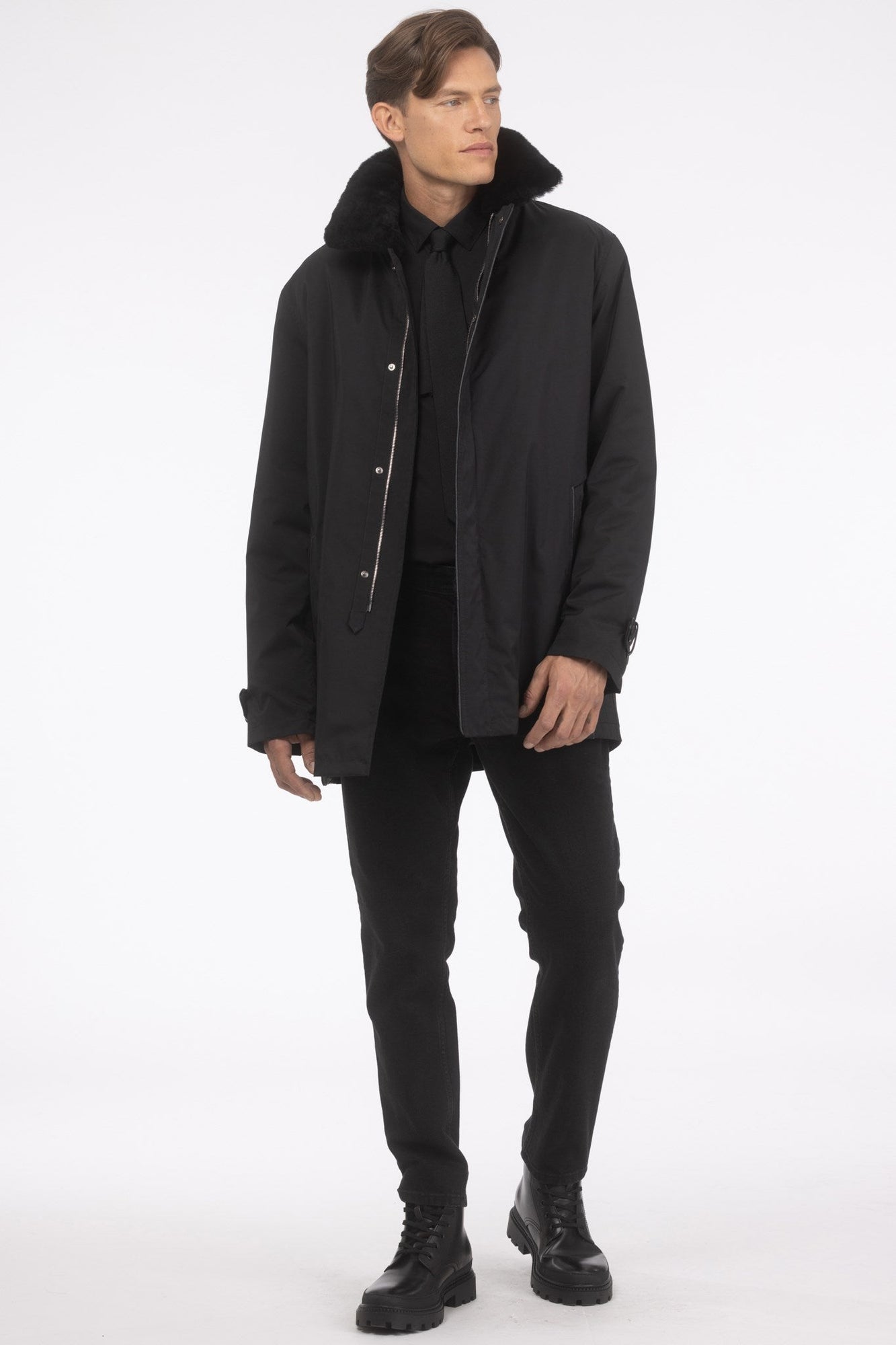 Coat With Detachable Select Shearling Lamb Lining And Collar | Men | Black