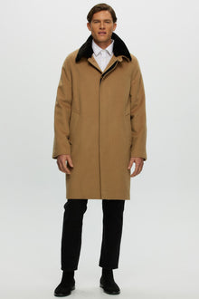 Loro Piana Cashmere Short Coat With Detachable Select Shearling Lamb Collar | Men | Camel x Dark Brown