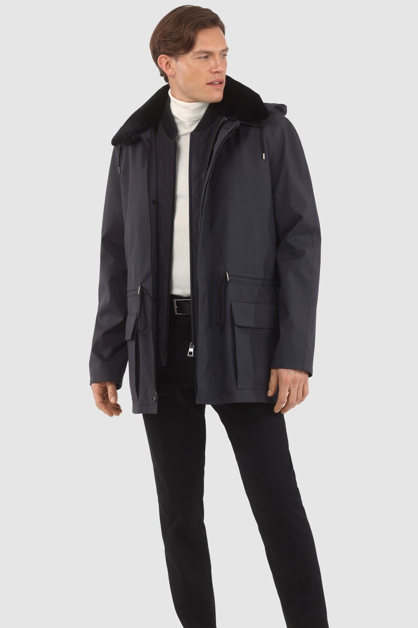 Parka With Detachable Select Shearling Lamb Collar And Detachable Vest (2 Pcs) | Men | Anthracite x Black