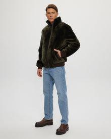 Select Shearling Lamb Bomber Jacket | Men | Dark Green x Brown