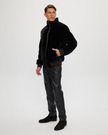 Select Shearling Lamb Bomber Jacket | Men | Black x Brown