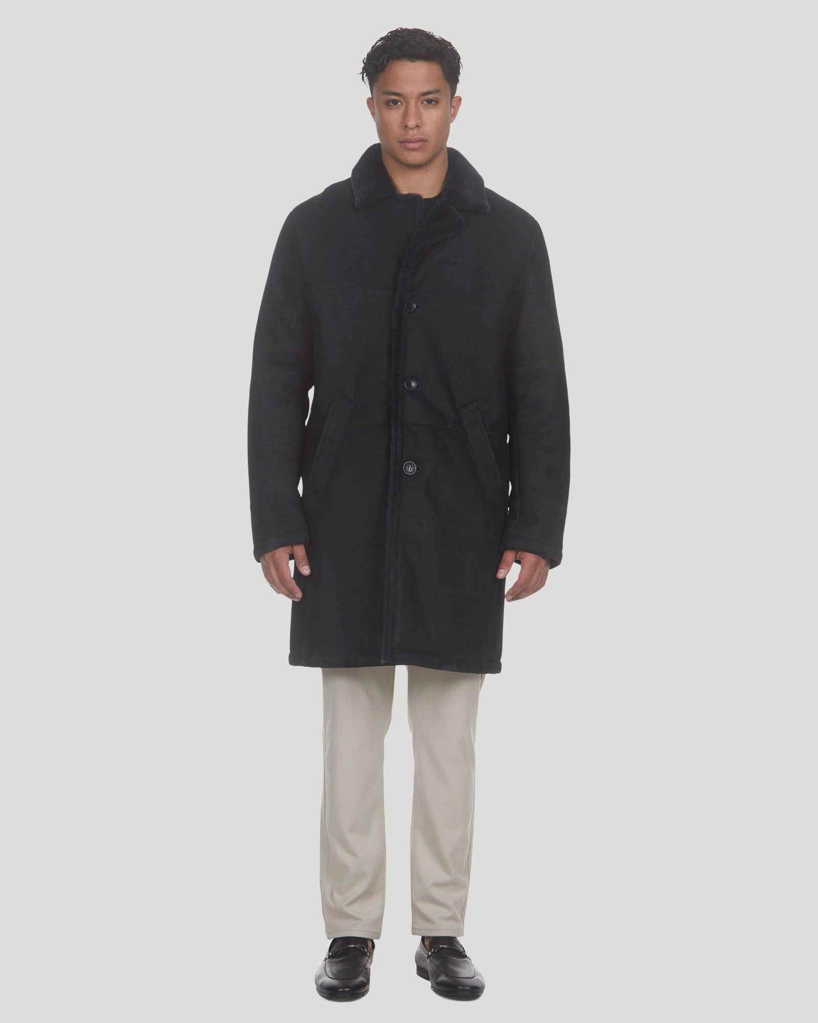 Select Shearling Lamb Short Coat | Men | Navy Pattern