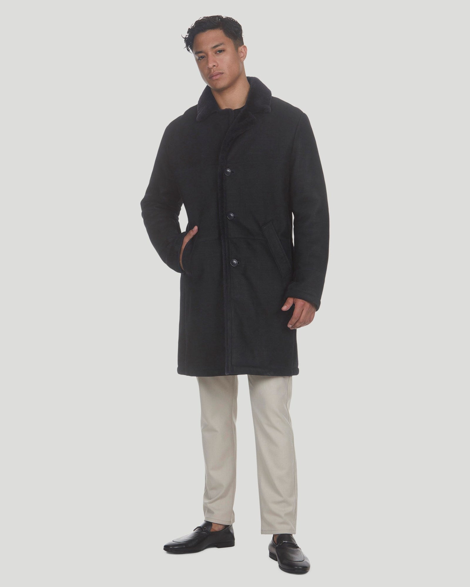 Select Shearling Lamb Short Coat | Men | Navy Pattern