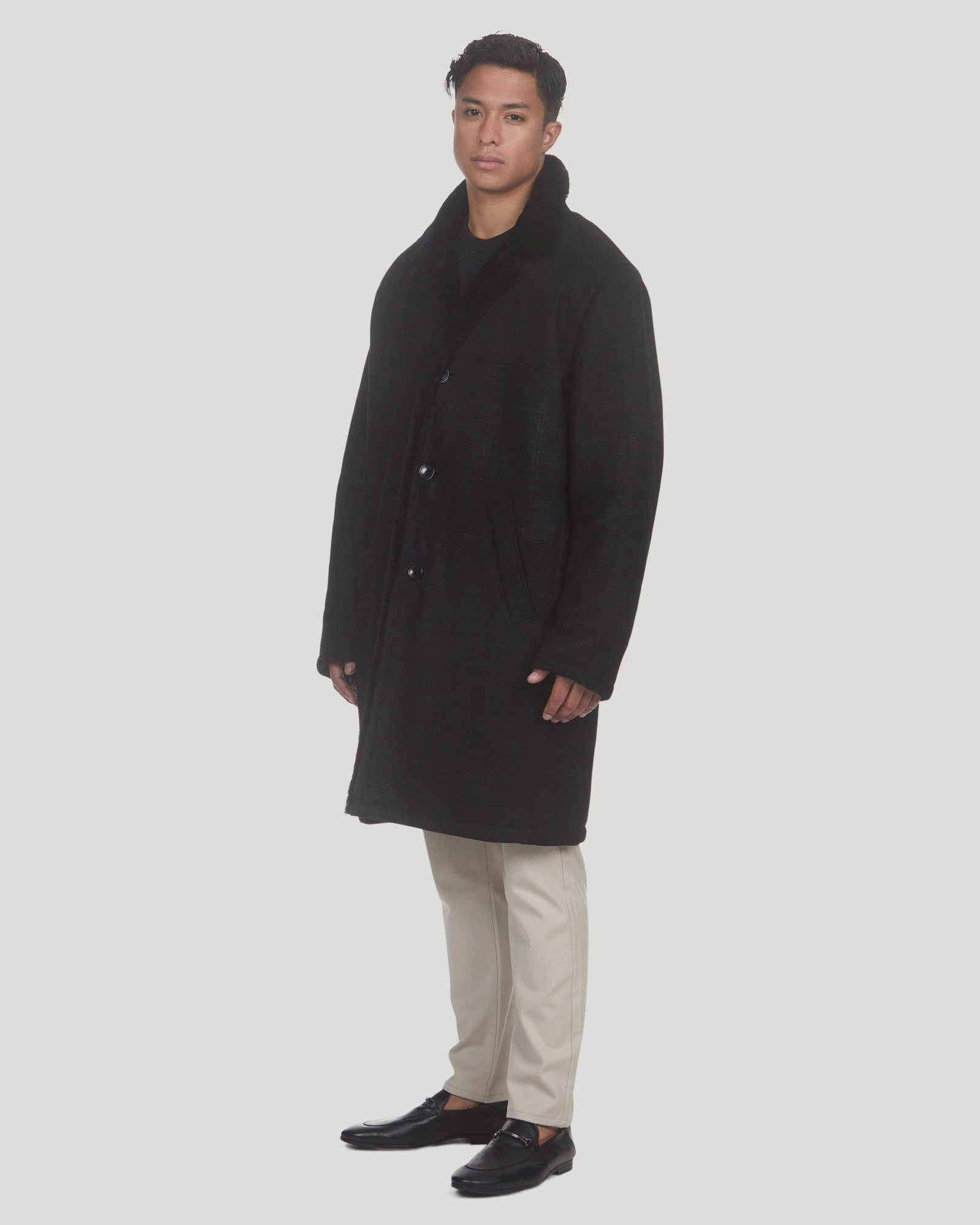 Select Shearling Lamb Short Coat | Men | Black Pattern