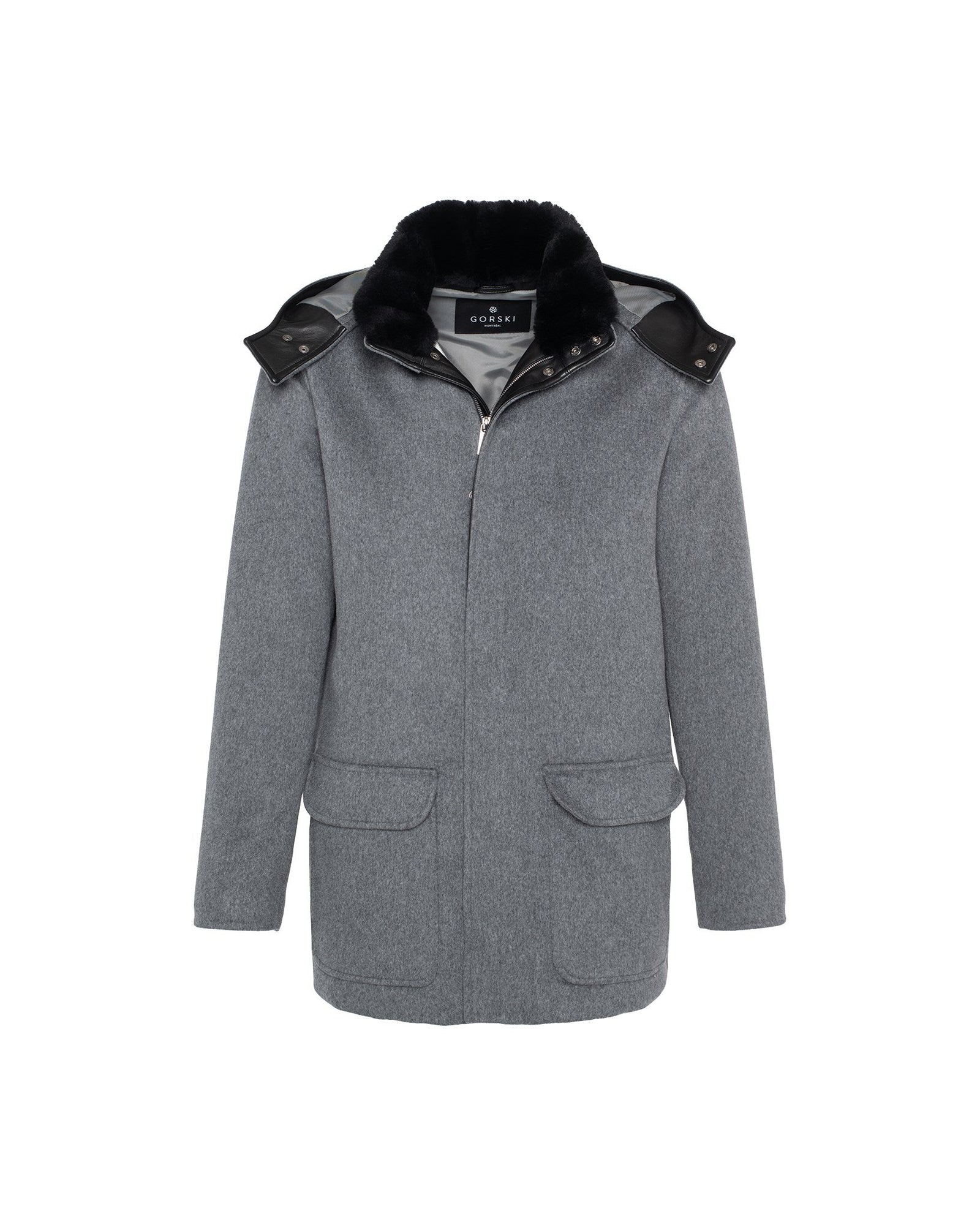 Wool Parka With Detachable Hood And Shearling Lamb Collar | Men | Gray x Black