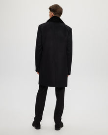 Wool Short Coat With Detachable Merino Shearling Lamb Collar | Men | Black x Black