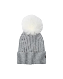 Metallic Wool Blend Knit Hat With Toscana Shearling Lamb Pompom | Women | Gray x White