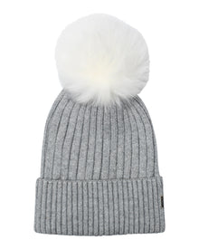 Metallic Wool Blend Knit Hat With Toscana Shearling Lamb Pompom | Women | Gray x White