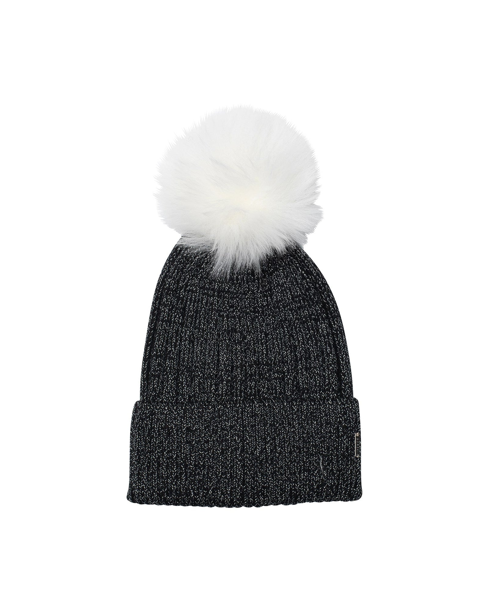 Metallic Wool Blend Knit Hat With Toscana Shearling Lamb Pompom | Women | Black x Silver x White