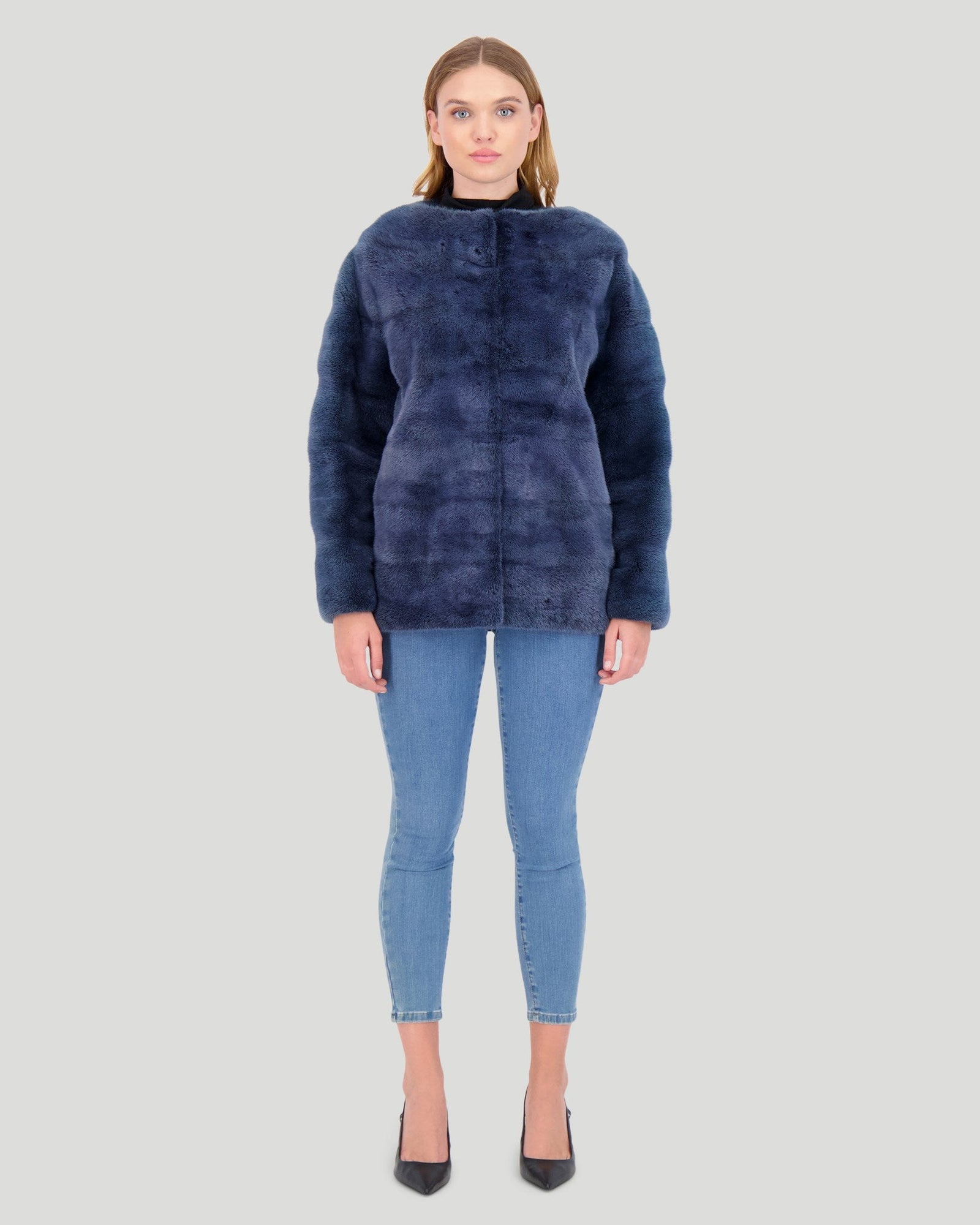 Mink Funnel Neck Jacket | Women | Denim