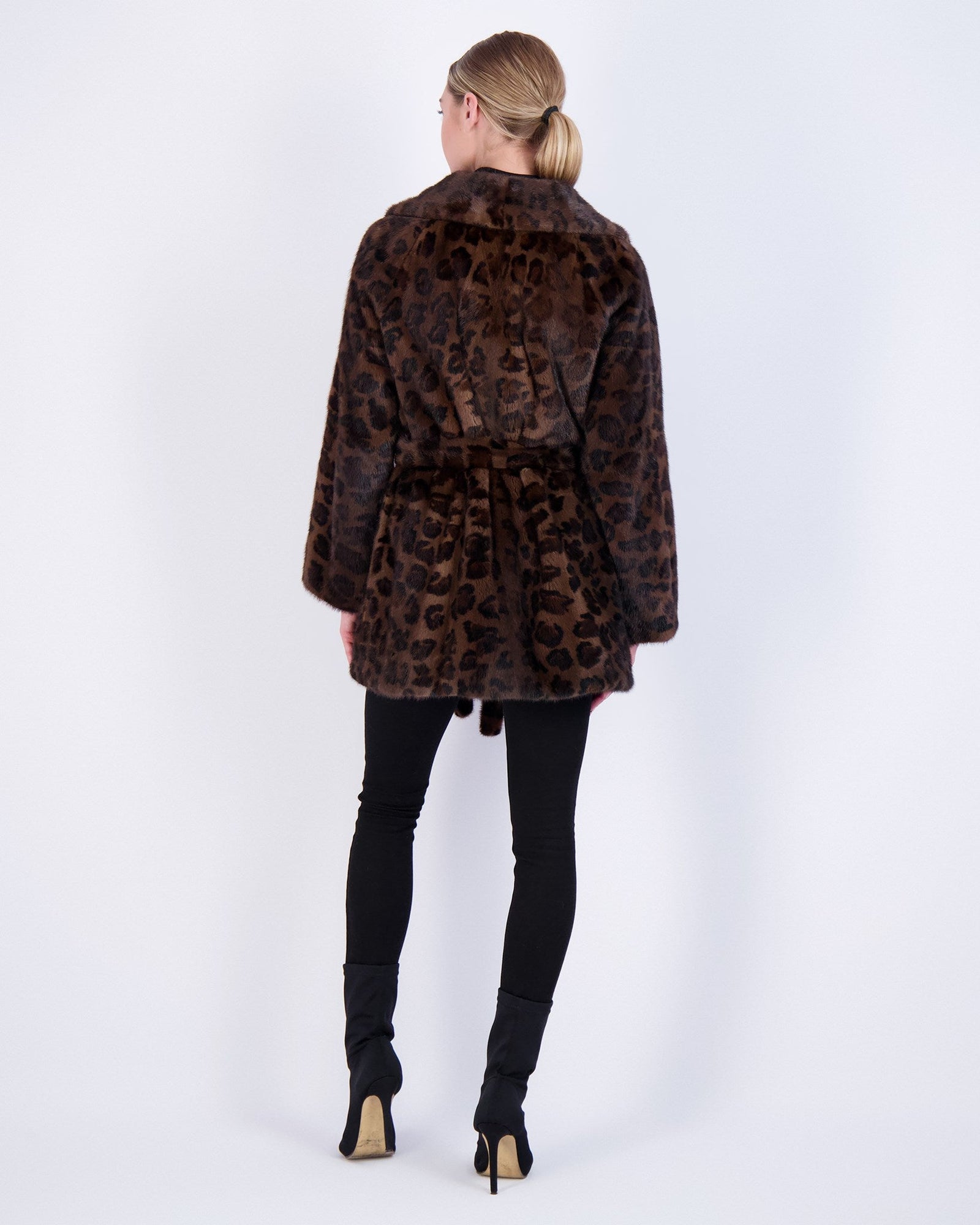 Mink Jacket With Belt | Women | Brown Animal Print (V1)