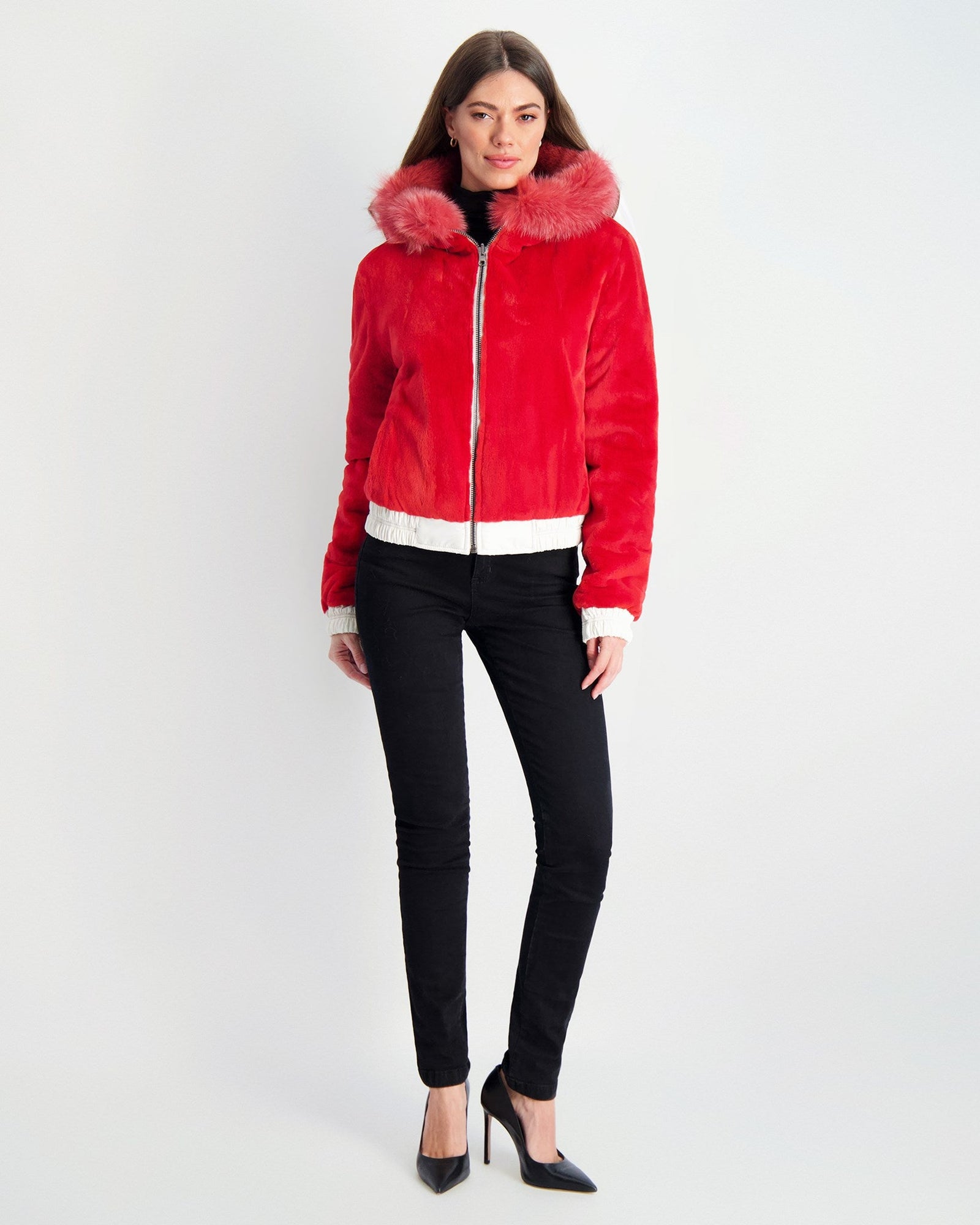 Mink Jacket With Fox Hood Trim | Women | Fragola