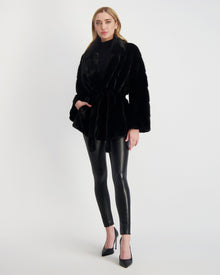 Mink Jacket With Leather Belt | Women | Black