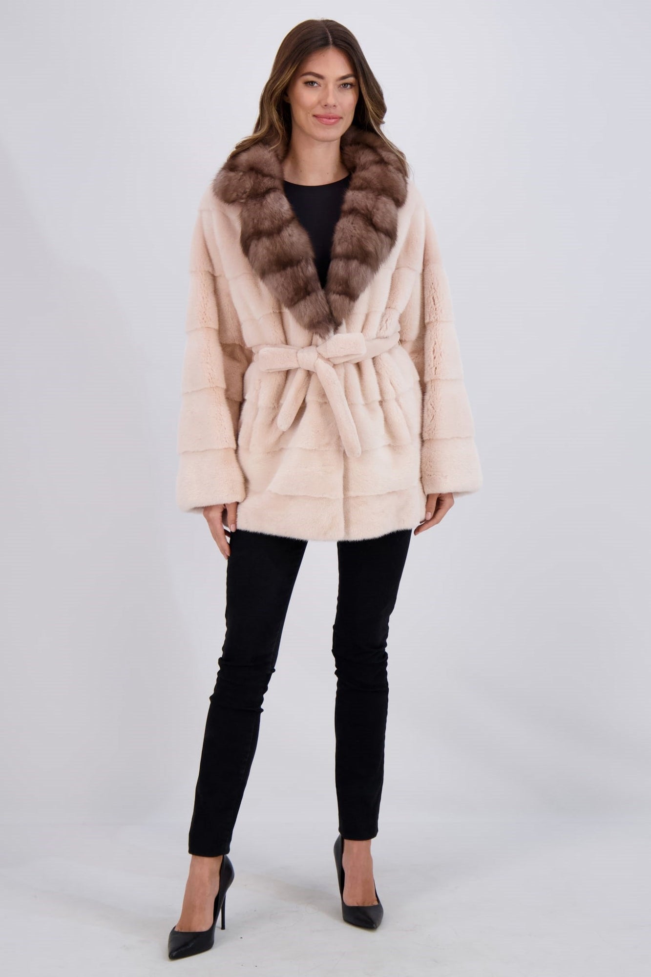 Mink Jacket With Sable Collar, Belt | Women | Peonia