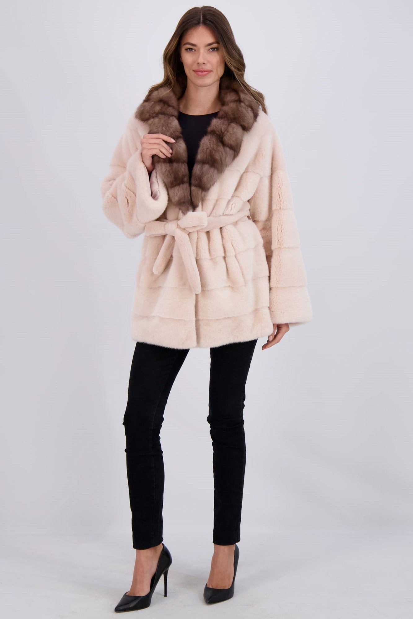 Mink Jacket With Sable Collar, Belt | Women | Peonia