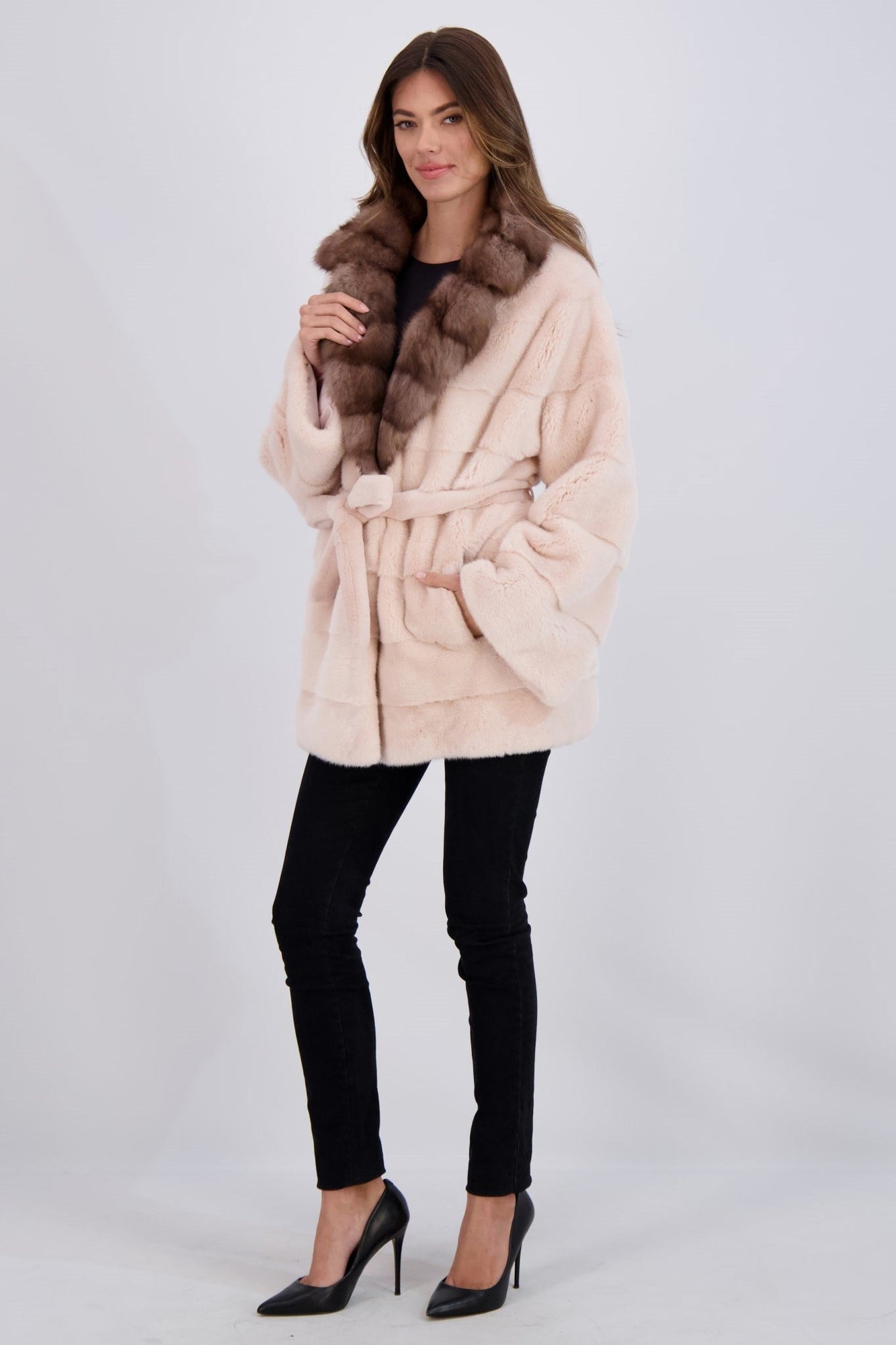 Mink Jacket With Sable Collar, Belt | Women | Peonia