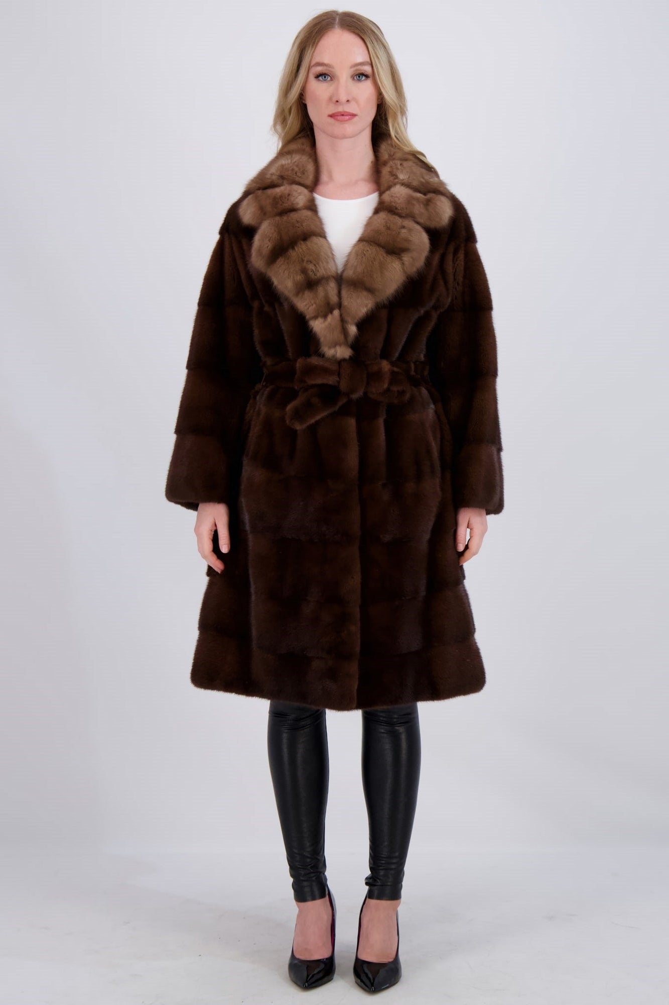 Mink Jacket With Sable Collar, Mink Belt | Women | Kastanie