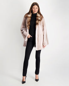 Mink Jacket With Stone Marten Collar | Women | Silver Blue x White (V1)