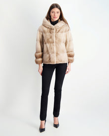 Mink Parka With Stone Marten Cuffs | Women | Silver Blue x Mocha