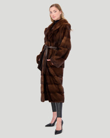 Mink Short Coat With Hood And Leather Belt | Women | Scanbrown