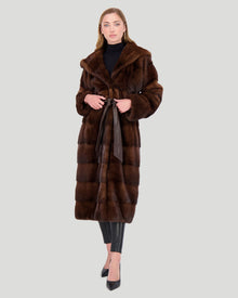 Mink Short Coat With Hood And Leather Belt | Women | Scanbrown