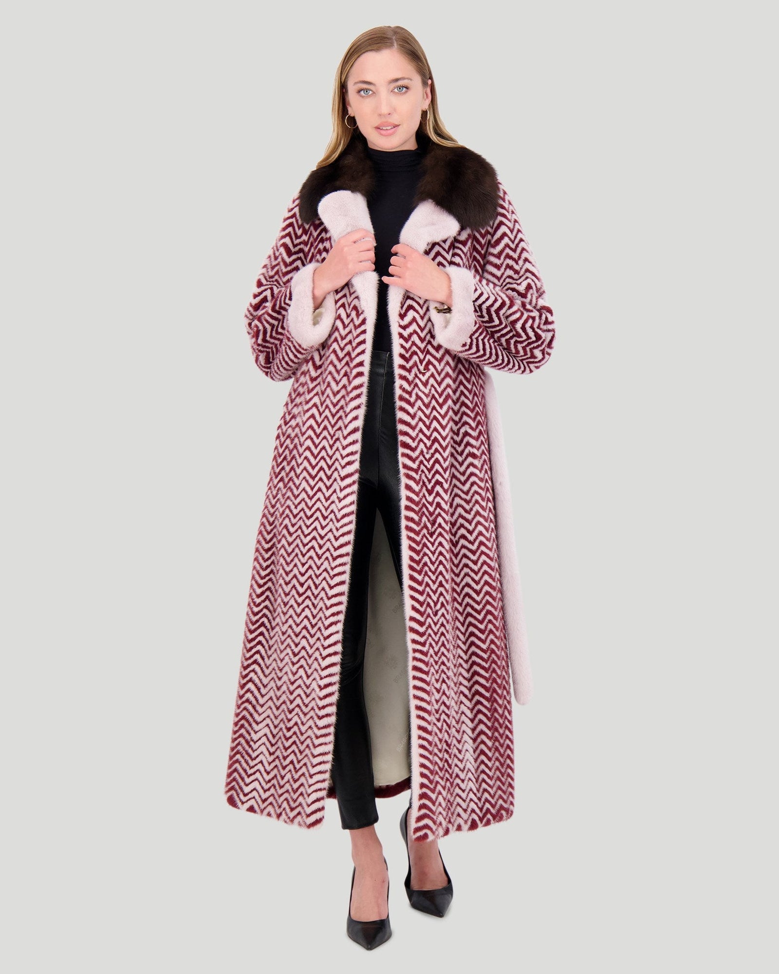 Mink Short Coat With Sable Collar | Women | Purple Geometric