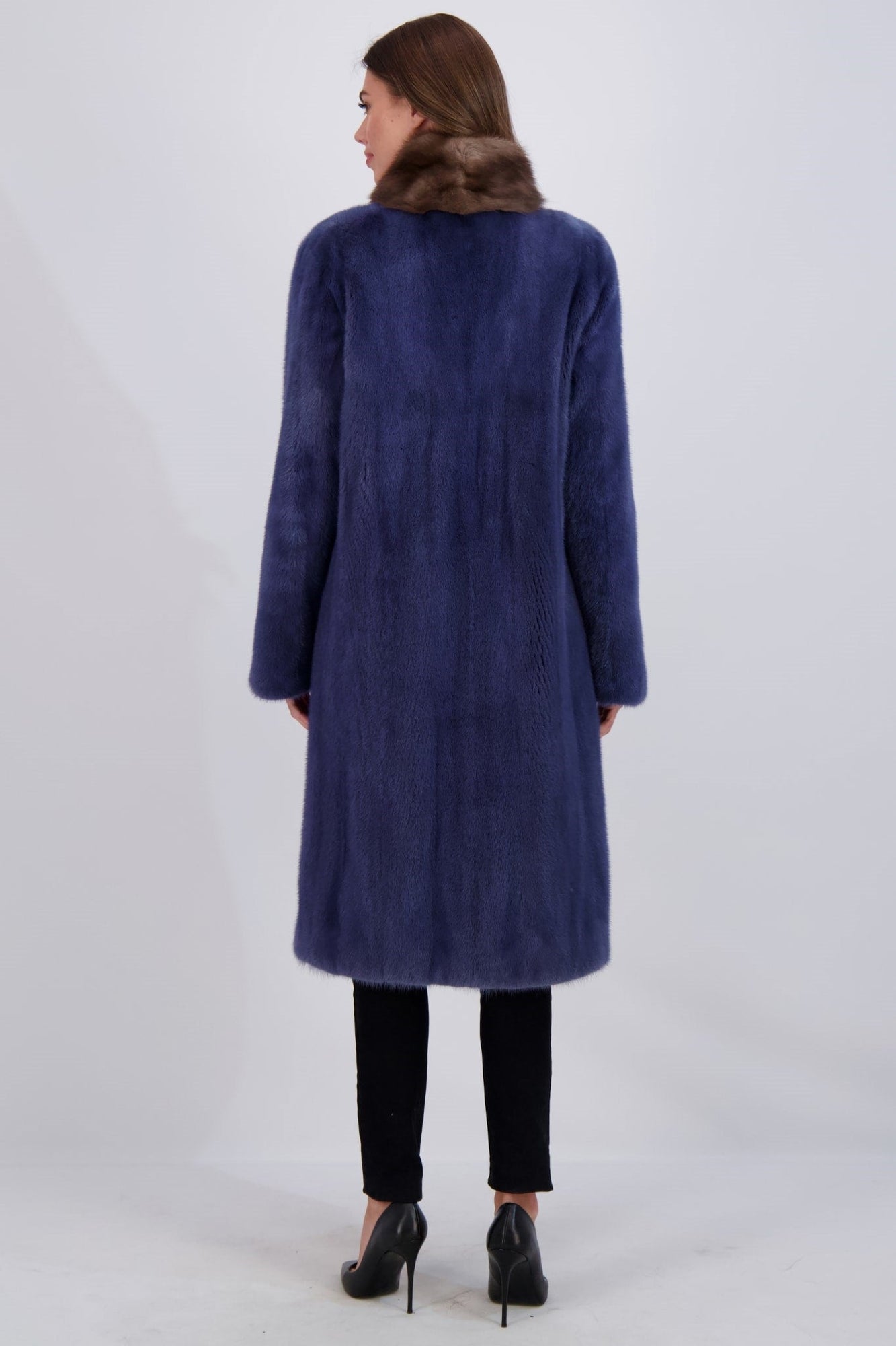 Mink Short Coat With Sable Collar & Trim | Women | Polar Blue