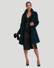 Mink Short Coat With Sheared Mink Trim | Women | Teal x Black