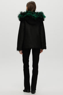 Mongolian (Tg) Shearling Lamb Jacket Reversible To Loro Piana Cashmere & Wool | Women | Green x Black