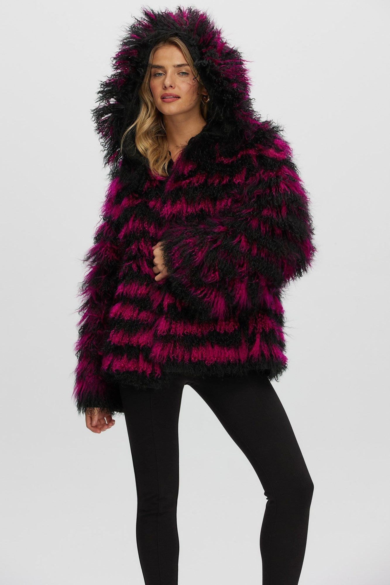 Mongolian (Tg) Shearling Lamb Jacket Reversible To Loro Piana Cashmere & Wool | Women | Fuschia x Black