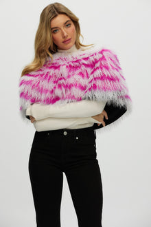 Mongolian (Tg) Shearling Lamb Stole Reversible To Loro Piana Cashmere & Wool | Women | White x Fuschia x Black