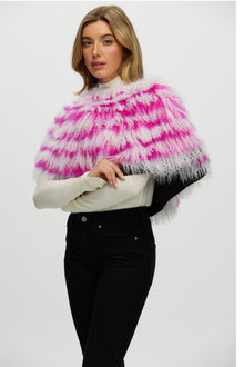 Mongolian (Tg) Shearling Lamb Stole Reversible To Loro Piana Cashmere & Wool | Women | White x Fuschia x Black