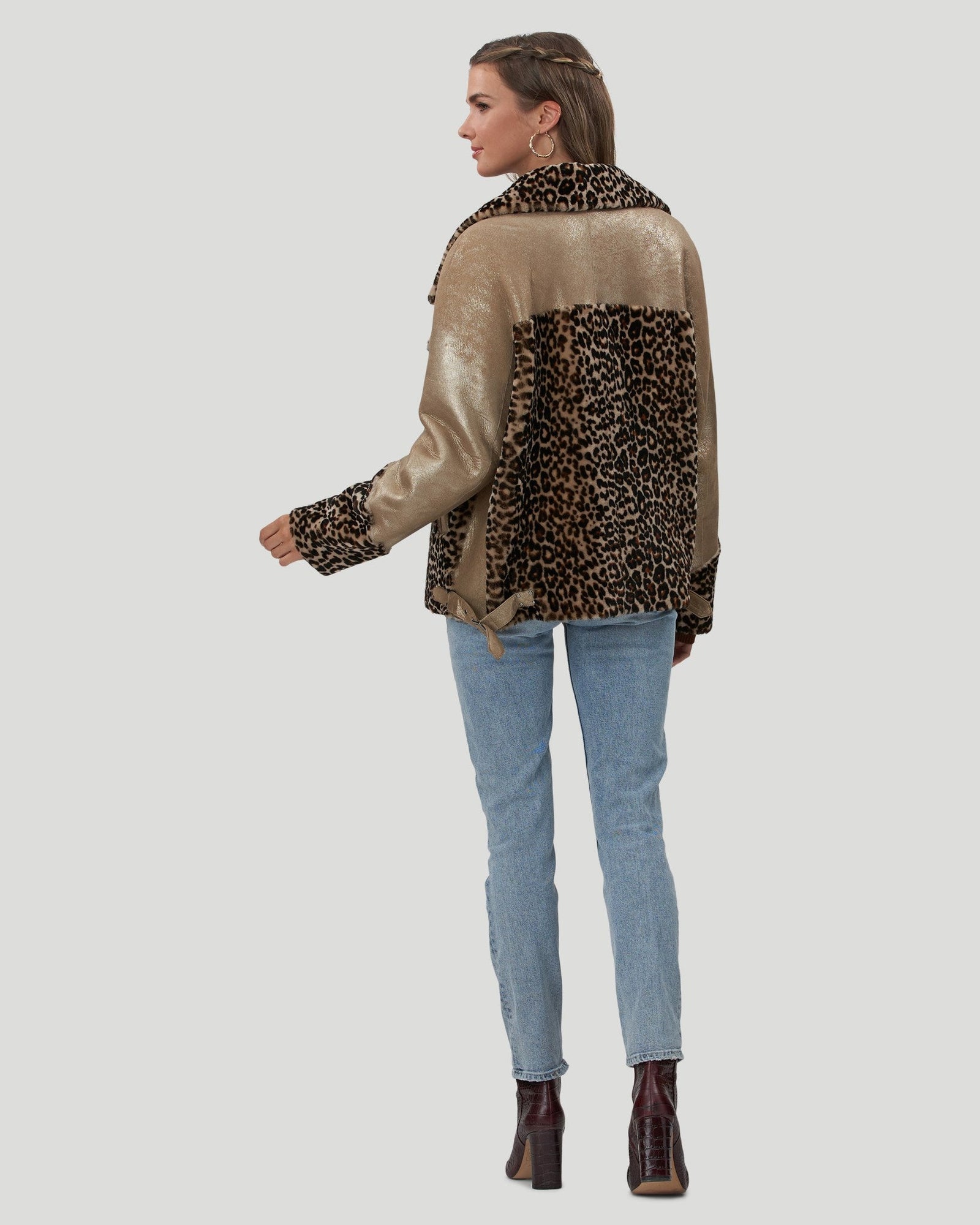 Printed Select Shearling Lamb Zip Moto Jacket | Women | Mini Leopard