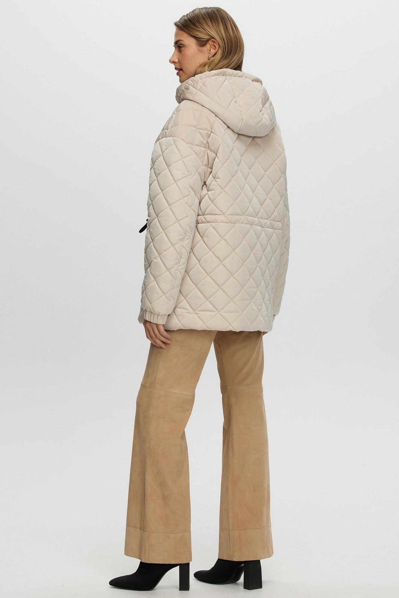 Quilted Fabric Zip Jacket With Hood | Women | Beige