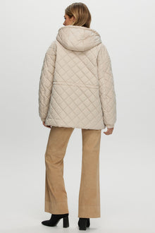 Quilted Fabric Zip Jacket With Hood | Women | Beige