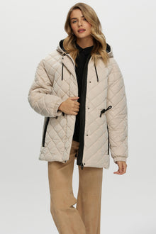 Quilted Fabric Zip Jacket With Hood | Women | Beige