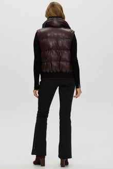 Quilted Leather Jacket With Detachable Fabric Sleeves | Women | Burgundy