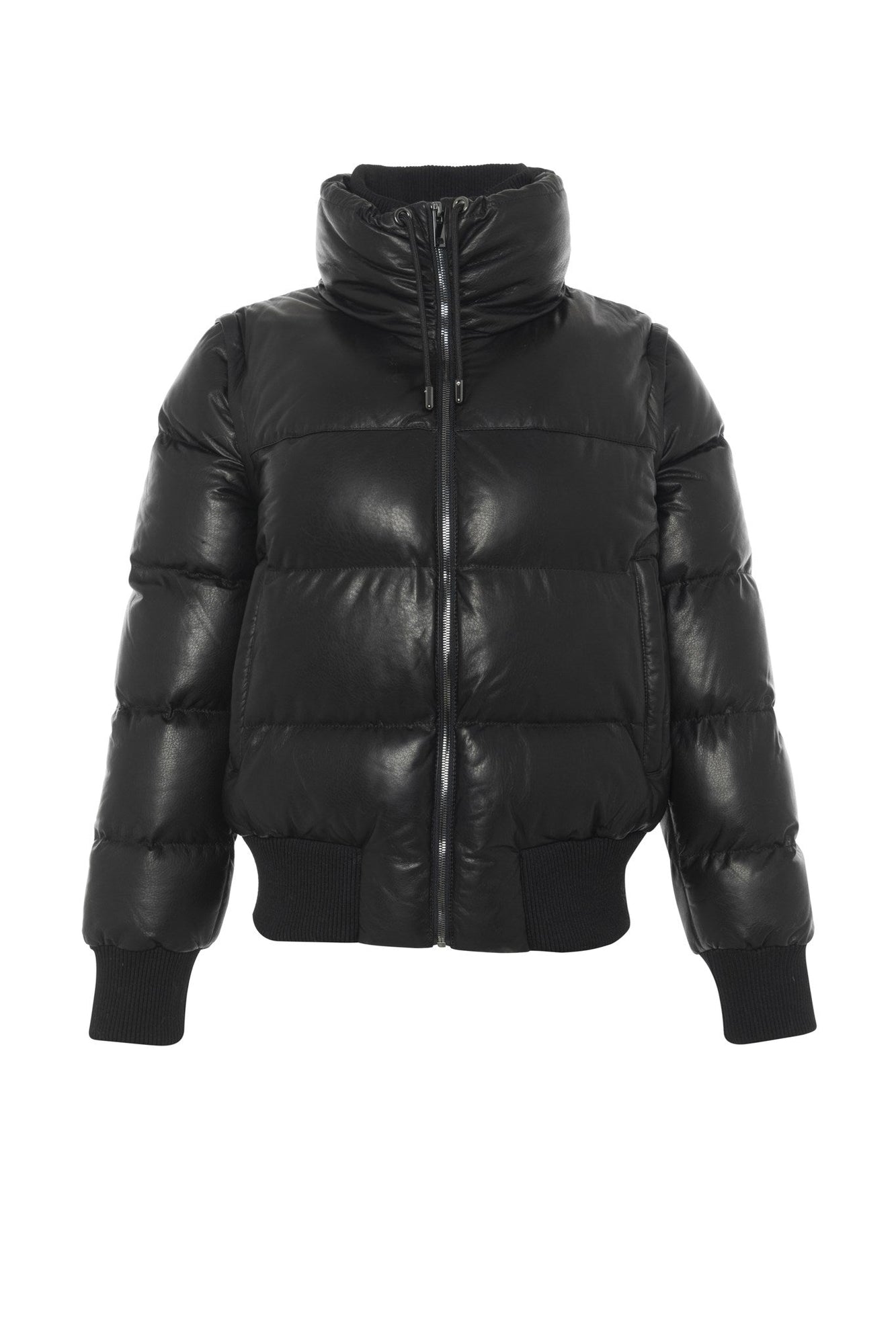 Quilted Leather Jacket With Detachable Sleeves | Women | Black